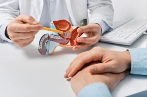Médico explicando la salud de la próstata a un paciente
